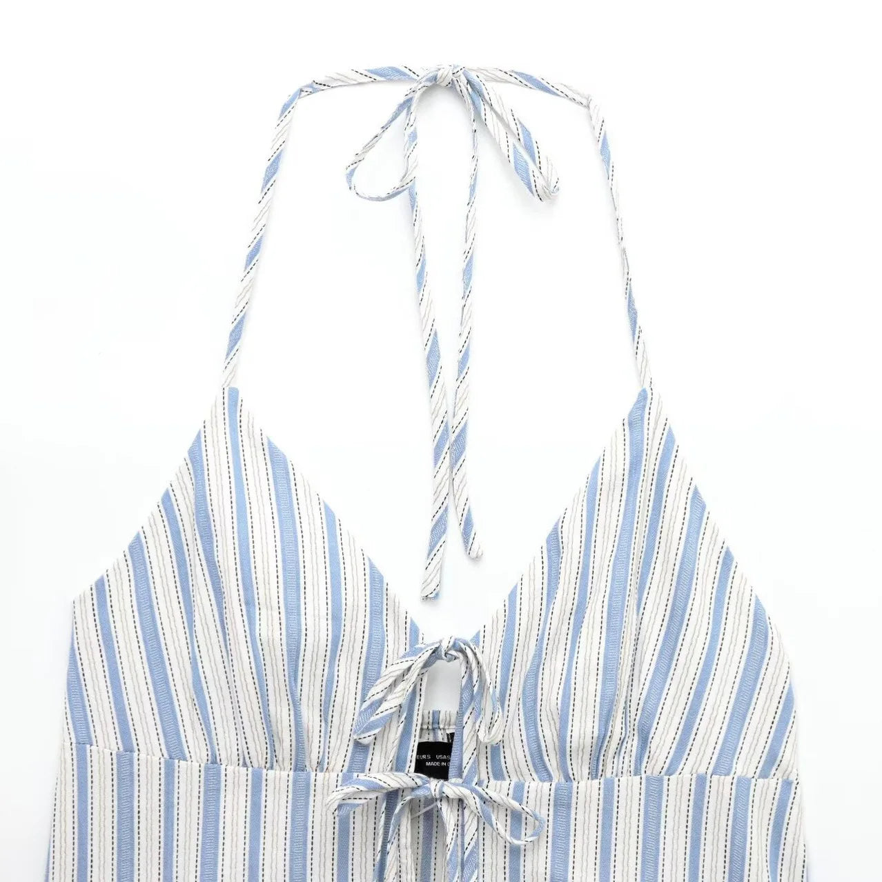 Women's Summer Lace Up V Neck Sleeveless Stripe Tank Top Lady High Street Holiday Sexy Halter Neck Short Camis Top