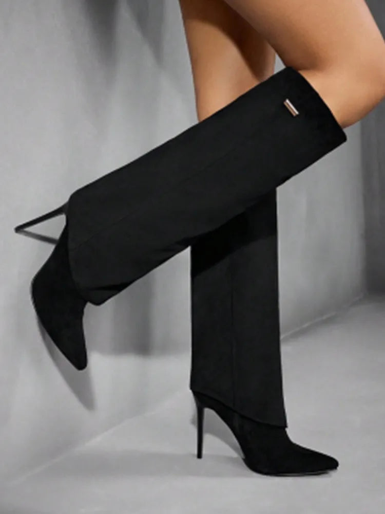 Autumn and Winter New High-heeled Knee High Women's Boots with Pointed Sleeves, Sexy Fashion Boots, Plus Size Skirt Boots