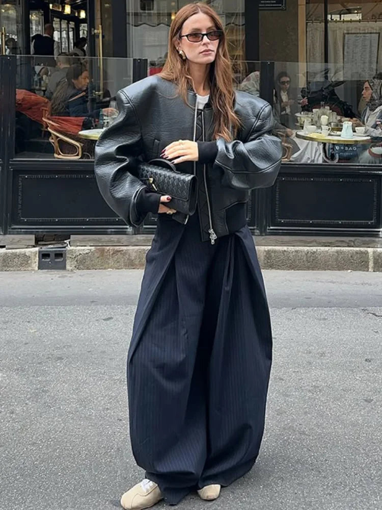 New Arrival Baggy Pleated Long Pants For Women Oversize High Waist Wide Leg Trouser Elegant Office Lady Chic Street Suit Pants