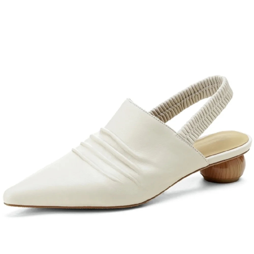 New Women Handmade Genuine Leather Wedges Shoes Female Slippers Pointed Toe Ladies Heeled Slides Slippers Sandals