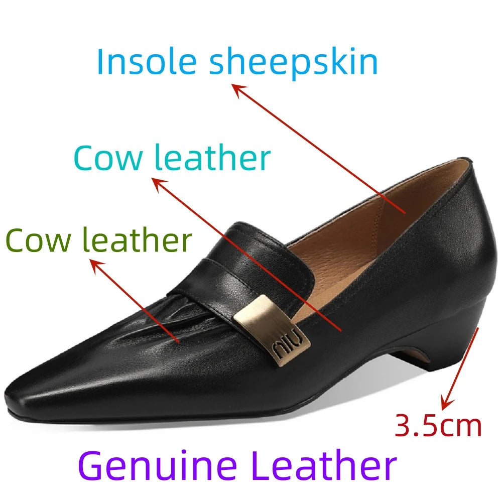 Retro Handmade genuine leather Soft comfortable women new style Square toe Mid heel versatile elegant shoes 33-43