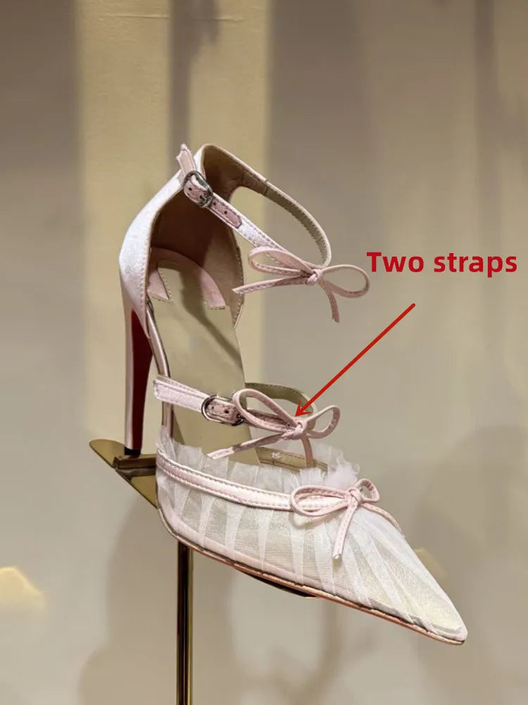 2026 Women's Summer Pointed Stiletto Lace Bow Sandals Fashion Fashion Show Party Wedding Ballet Women's High Heels