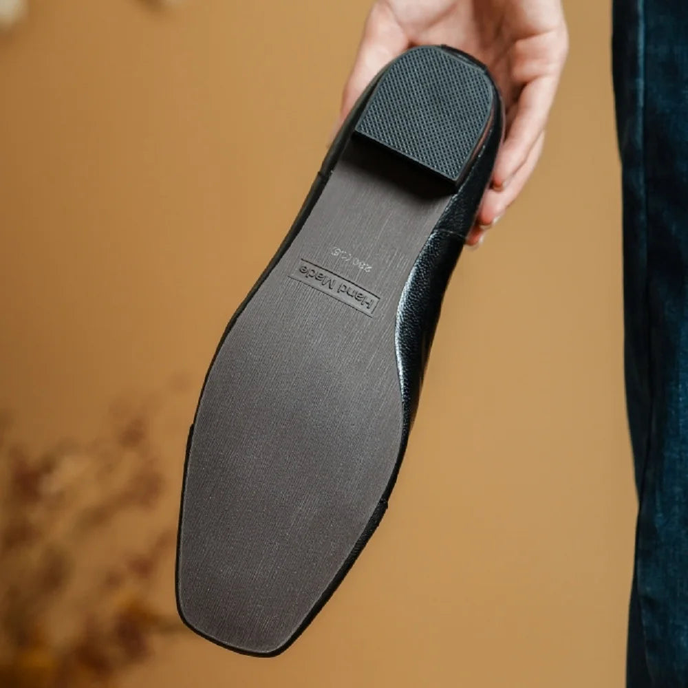 Handmade genuine leather elastic slip-on flats autumn ankle boots square toe casual female quality Chelsea 34-40