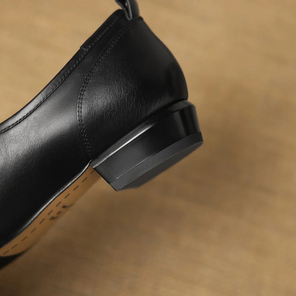 women's Handmade genuine leather Square toe Low high quality soft comfortable elegant ladies daily shoes