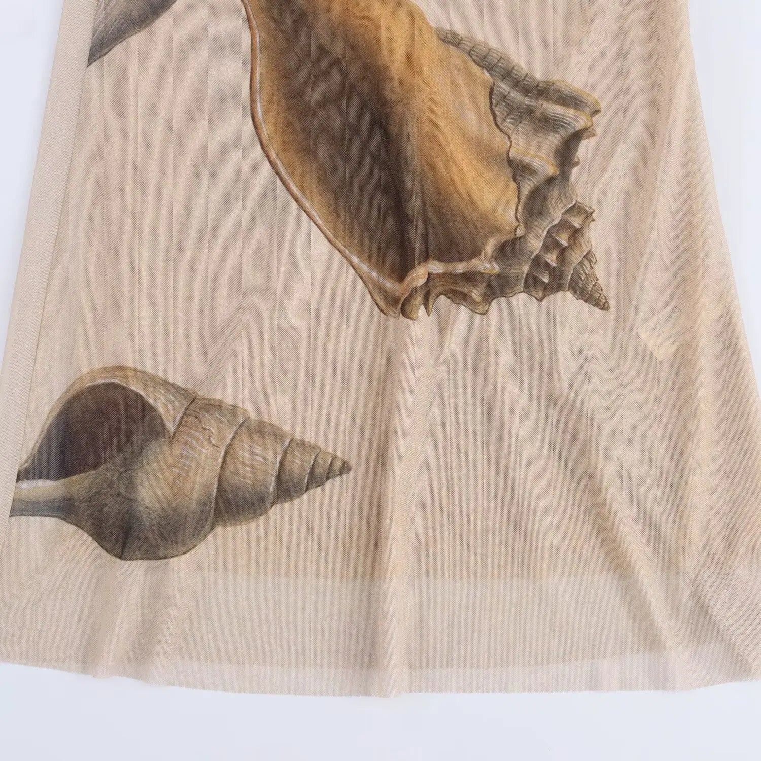 2026 Autumn New Temperament Women's European and American Style Fashion Slim Shell Print Silk Mesh Dress Street Style Slim Skirt