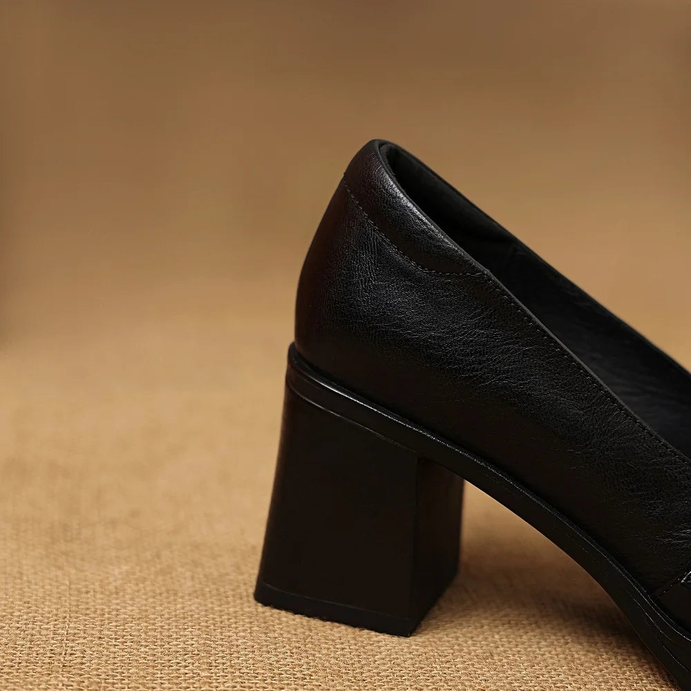 Handmade Genuine Leather Women's Retro Pumps Spring/Autumn Comfortable Shoes for Office or Daily Wear 34-40