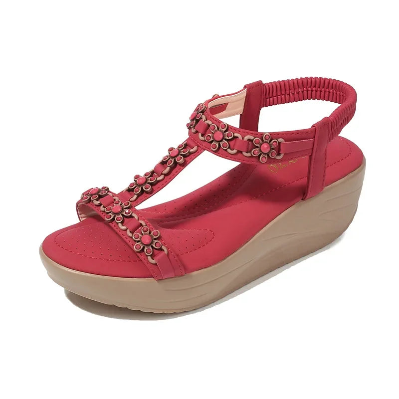 Ladies Flat Comfortable Non-slip Sandalias Mujer Elastic Band Wedges Footwear