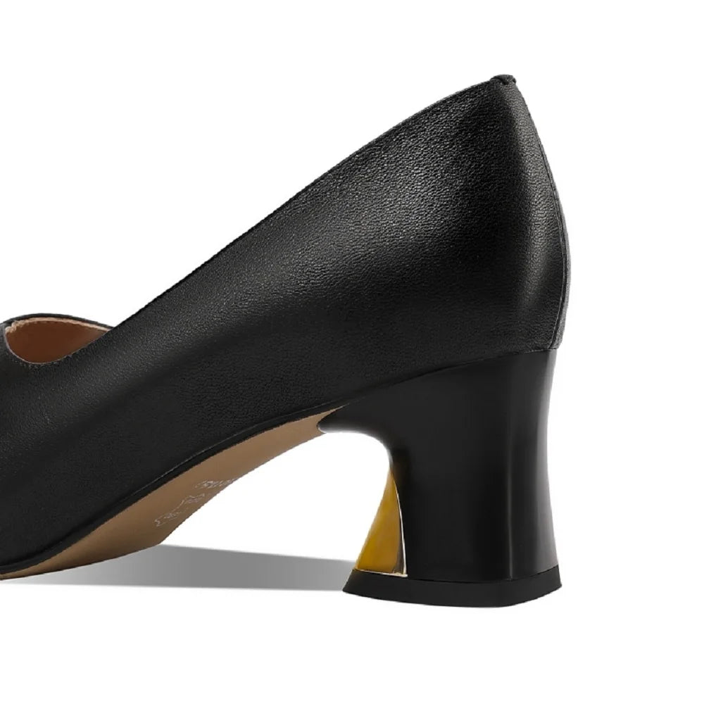 Women's Handmade Genuine Leather Shoes Thick Heels Work Shoes Comfortable Soft Sole Single Work Shoes 33-43