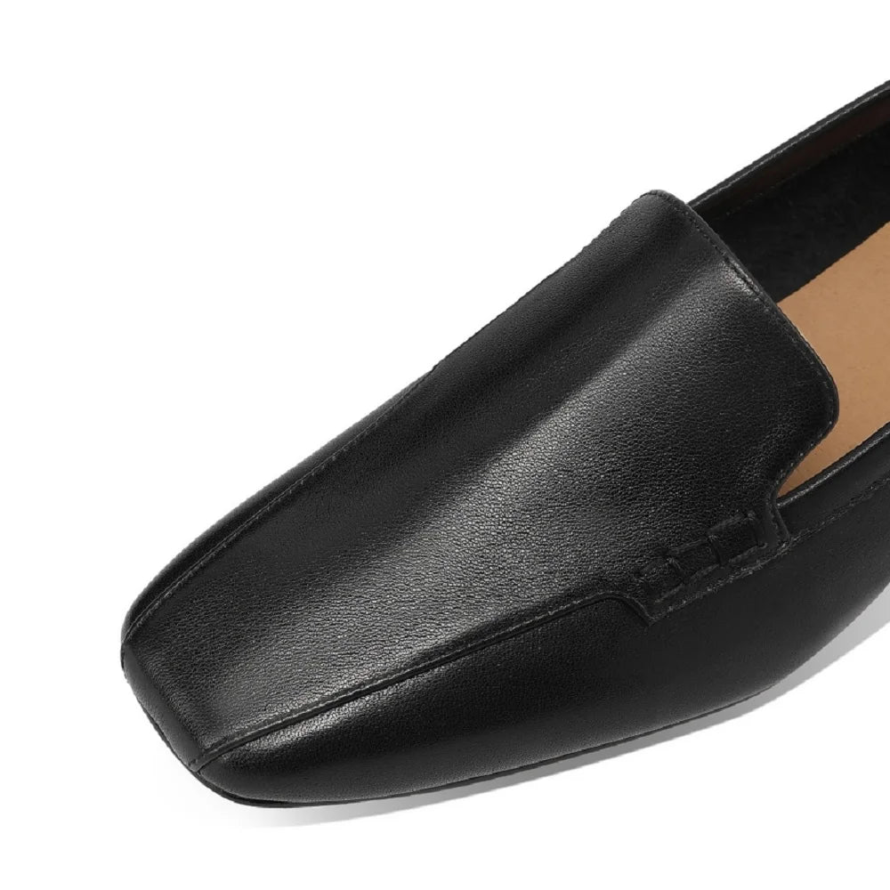 New Women Handmade Genuine Leather Soft comfortable Square Toe Med Heel Loafers Casual Mules Ladies Shoes 33-43