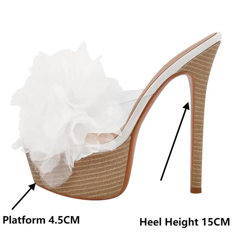 Women White Platform Peep Toe Flower Stiletto Heeled Sandals Wedding Bridal Party Dressing Summer Sandals