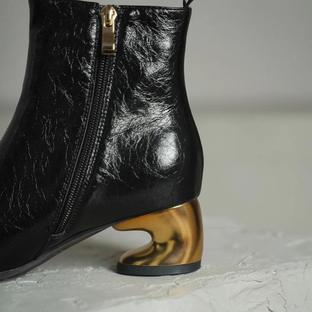 Autumn/Winter New Handmade Genuine Leather Mid Heels Women's Short Boots Square Head Side Zipper Ankle Boots