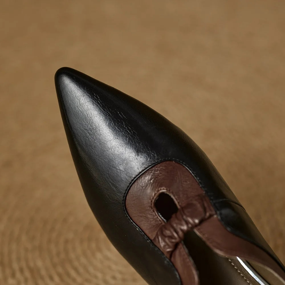 Handmade Genuine Leather Design Sensation Women's oes Pointed Toe Mid Heels Folded Single oes