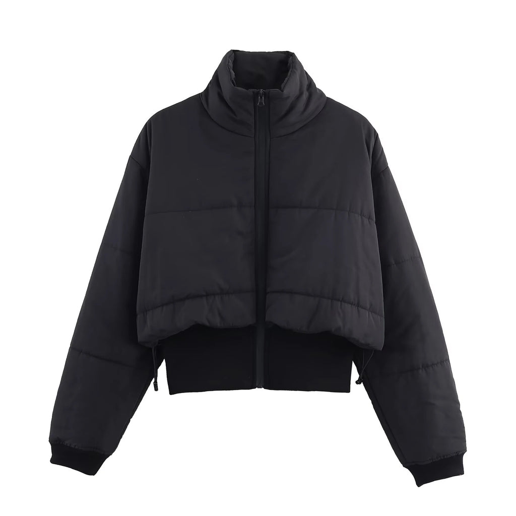 European and American 2025 autumn new women's clothing retro casual temperament simple black stand up collar cotton jacket