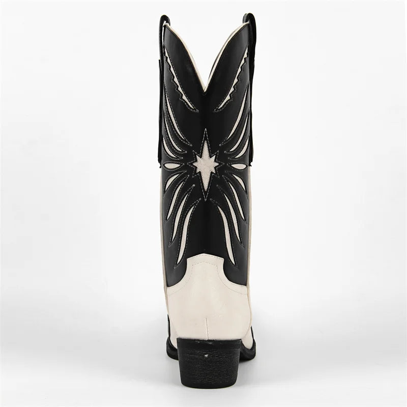 Onlymaker Women Western Cowboy Boots Pointed Toe Embroidered  Block Heel Fashion Pull-On Cowgirl Boots