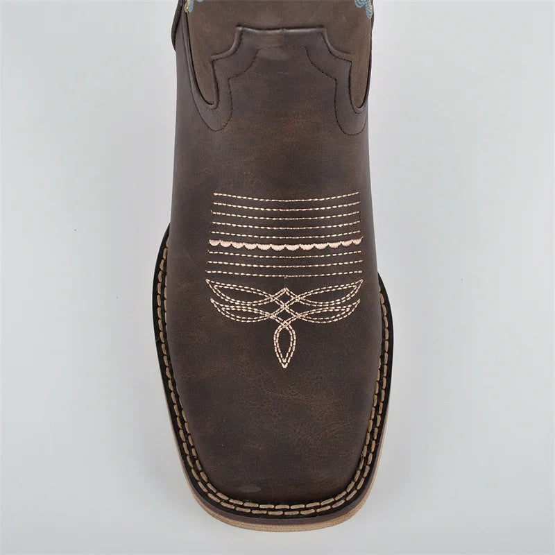 Onlymaker Women Square Toe Cowboy Boots  Wide Calf Cowgirl Boots Embroidered Western Work Boots