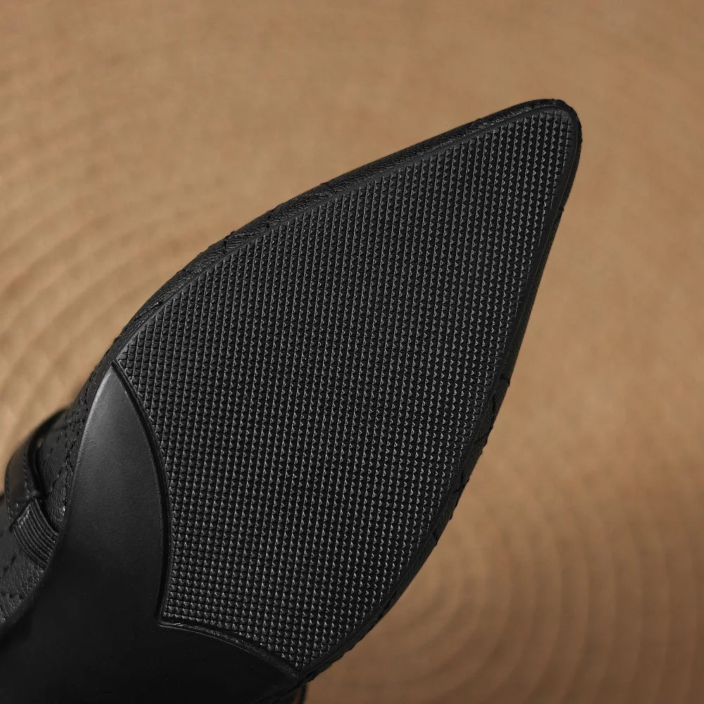Handmade Genuine Leather Cross Band Mid  Heel Soft and comfortable Women's oes Not Tired Walking Commuting 33-40
