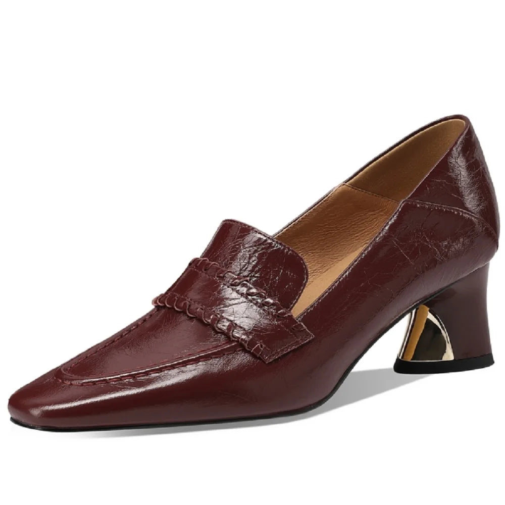 Women Pointed Toe Shoes British Style Handmade Genuine Leather Shallow Heel Slip On Versatile Office Shoes 33-43