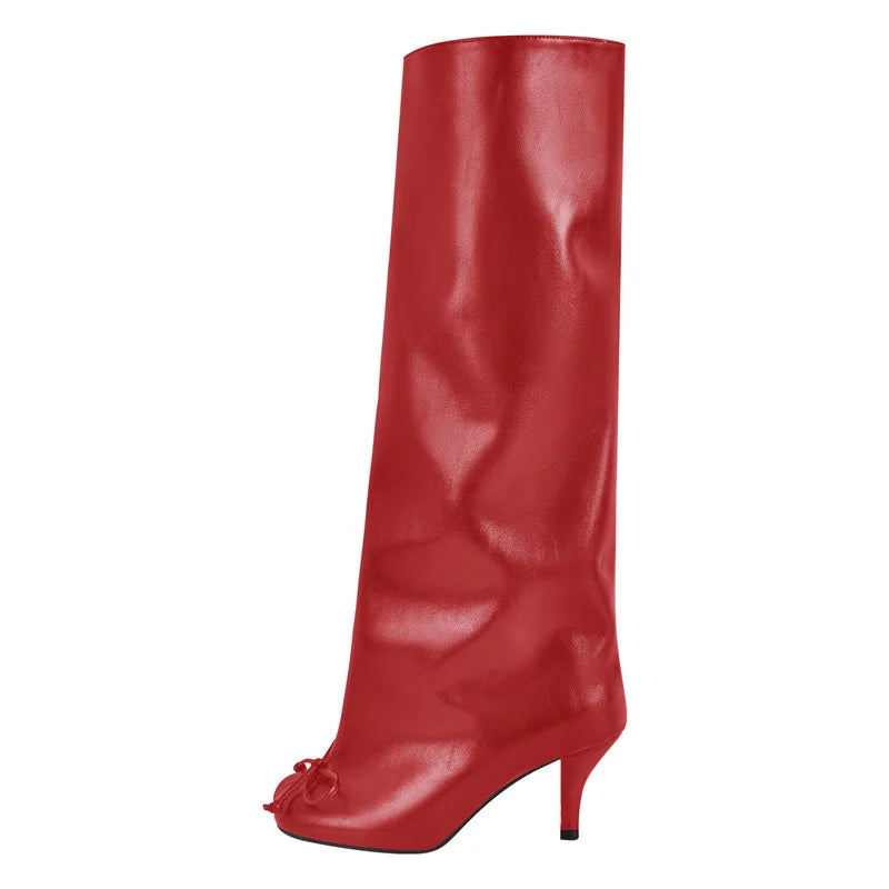 Onlymaker Women Black Matte Kitten Heel  Knee High Heel Boots  Female Boots
