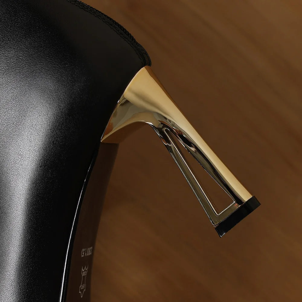 Handmade Genuine Leather Pointed Toe High Heels Chic Design Concise Shoe Dress Warm Wedding Ankle Boots 34-40