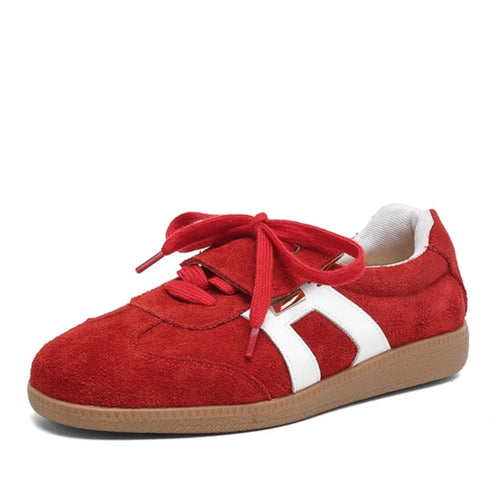 2026 Genuine Leather Women Low Wedges Heel Sneakers Round Toe Lace Up Mixed Color Casual Pumps Students Shoes Plus Size