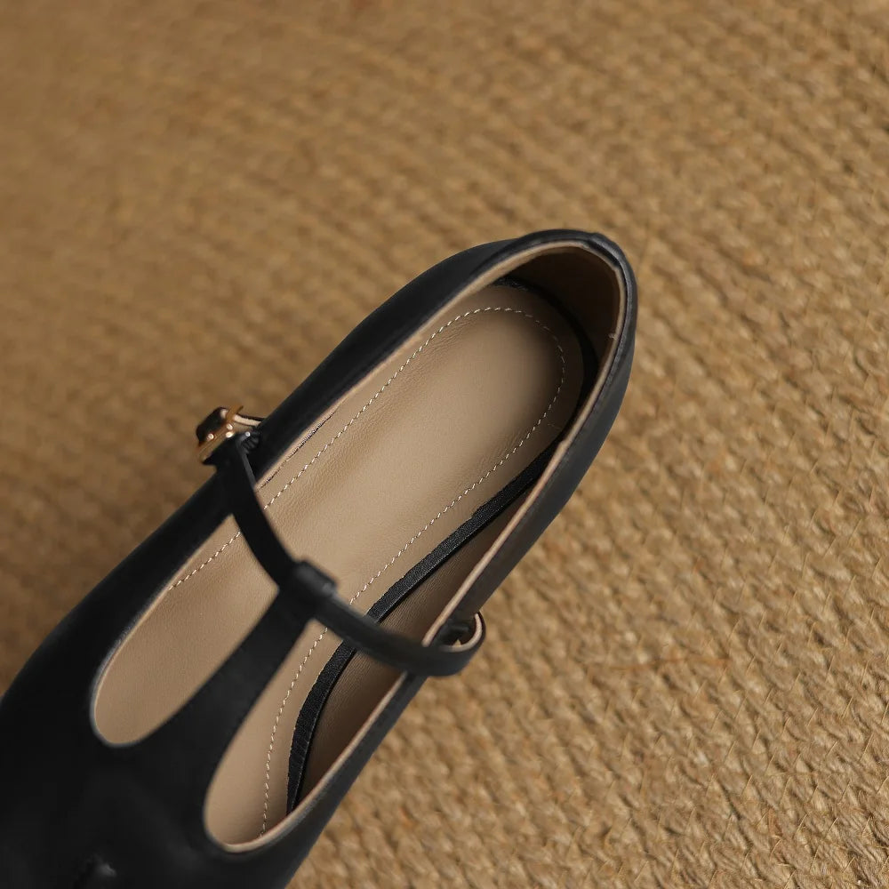 Handmade Genuine Leather Square Toe Low Heels T-strap Mary Janes Office Lady Party Catwalk Elegant Luxury 34-41