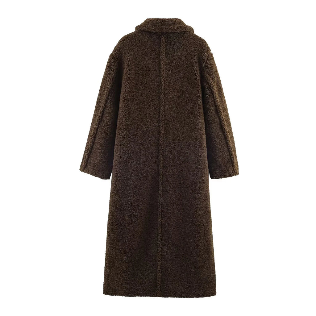 2025 winter new women's clothing lazy style lapel long sleeved simple temperament lamb wool fleece long coat jacket