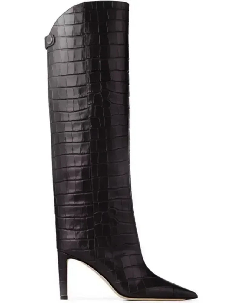 2026  New Slim Fit High-heeled Women's Boots with Fashionable Pointed High Top Sleeves, Stylish Large Women's Boots