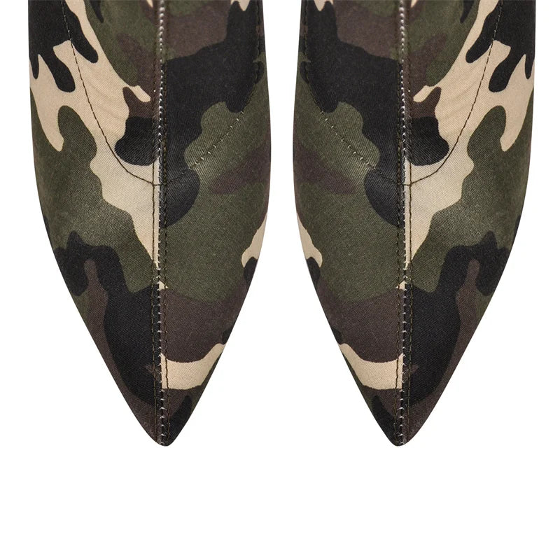 Onlymaker Womens Mixed Colors Over The Knee Boots Thin Heel Fashion CamouflageThigh High Boots