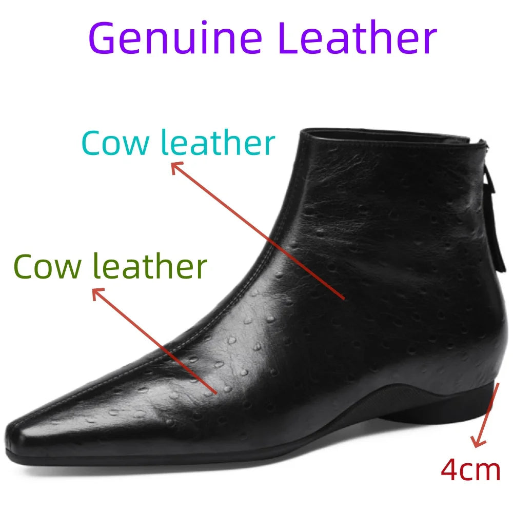 New Women Handmade Genuine Leather Soft comfortable Square Toe Low Heel Shoes Back Zipper Ankle Boot Modern 34-40