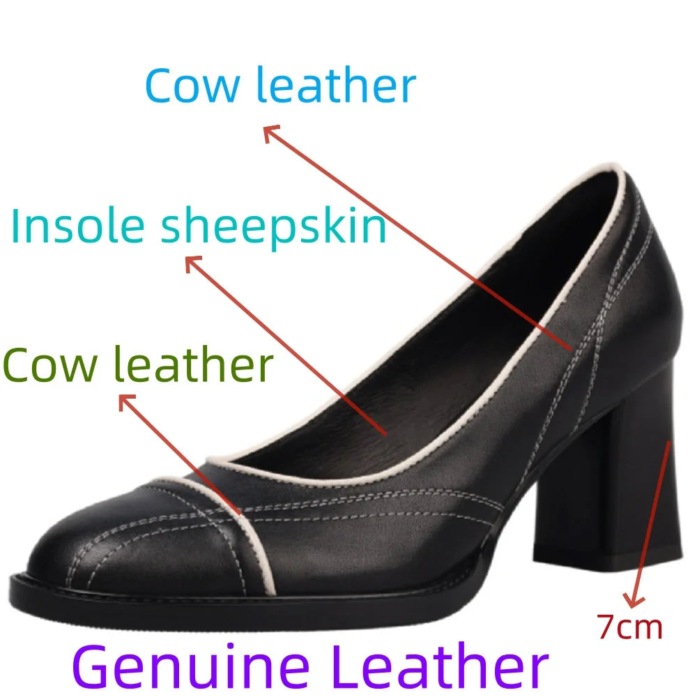 New Handmade Genuine Leather Soft and comfortable Design Ladies Slim Dress Shoes Heel Vintage Single Shoes