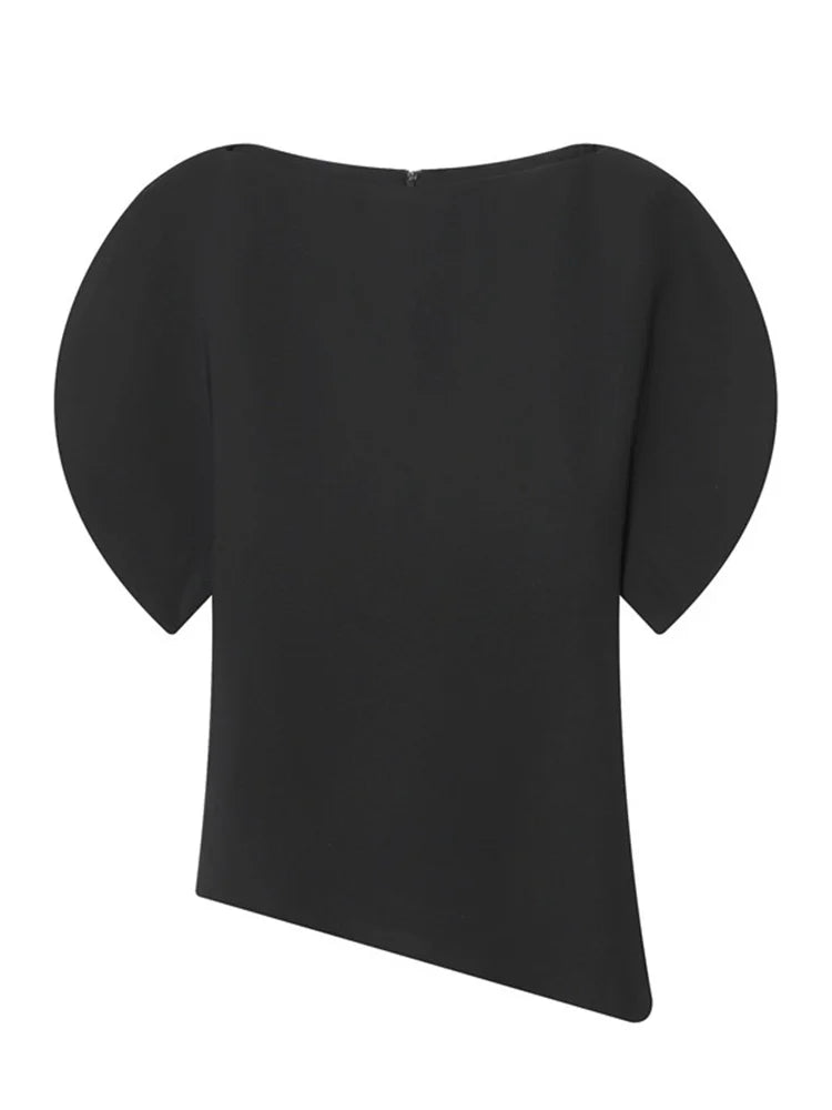 Black Knit Loose Pullover Sweater Female Short Sleeve Patchwork Commute High Waist Solid Top Clothes Women's Knitwear Top