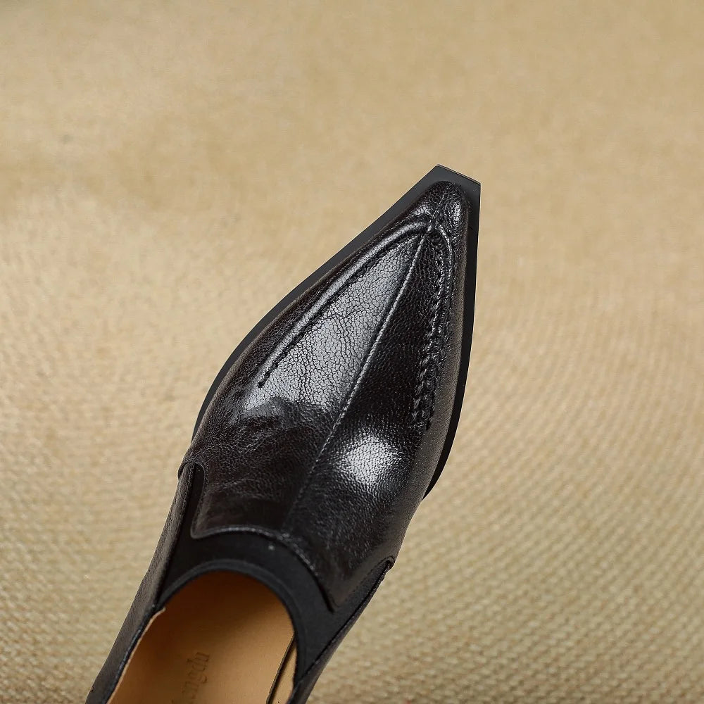 Handmade Genuine Leather Pointed Toe High Heels Shoes Dress Office Lady Casual Retro Concise Women Pumps 33-40