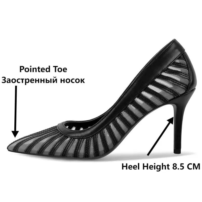 Women  Pointed Toe Mesh Pumps High Heeled Big Size  Slip On Stiletto Pumps