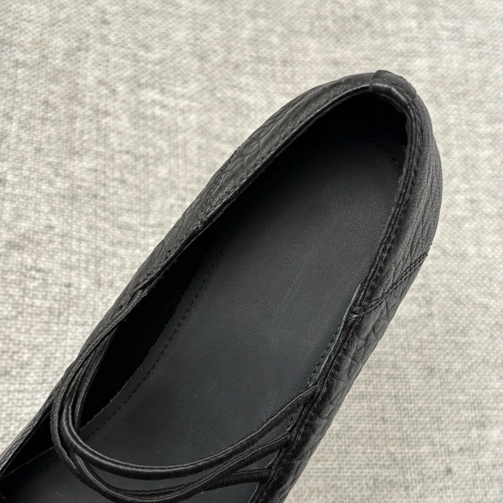 Handmade Genuine Leather Soft comfortable Elastic band Mary Jane Shoes Casual Thick Heel Square Head Upgraded