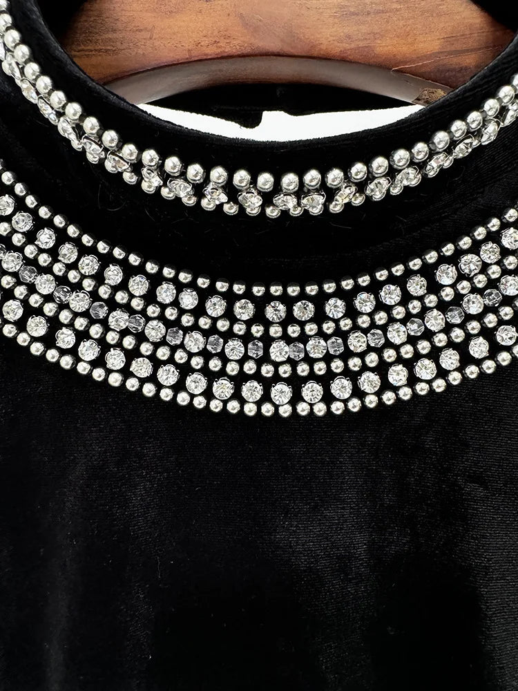 STREET Newest Fashion 2026 Designer Party Vestido Women's Diamonds Beading Sleeveless Sexy Backless Velvet Long Maxi Dress