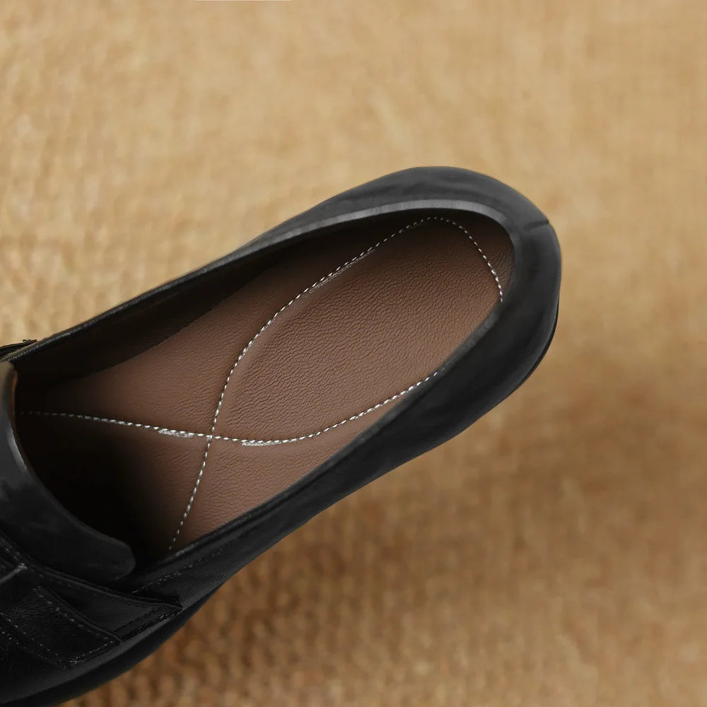 Handmade Genuine Leather Version Chunky Heel Women's Soft and comfortable Pointed Toe Shoes New Arrival 34-40