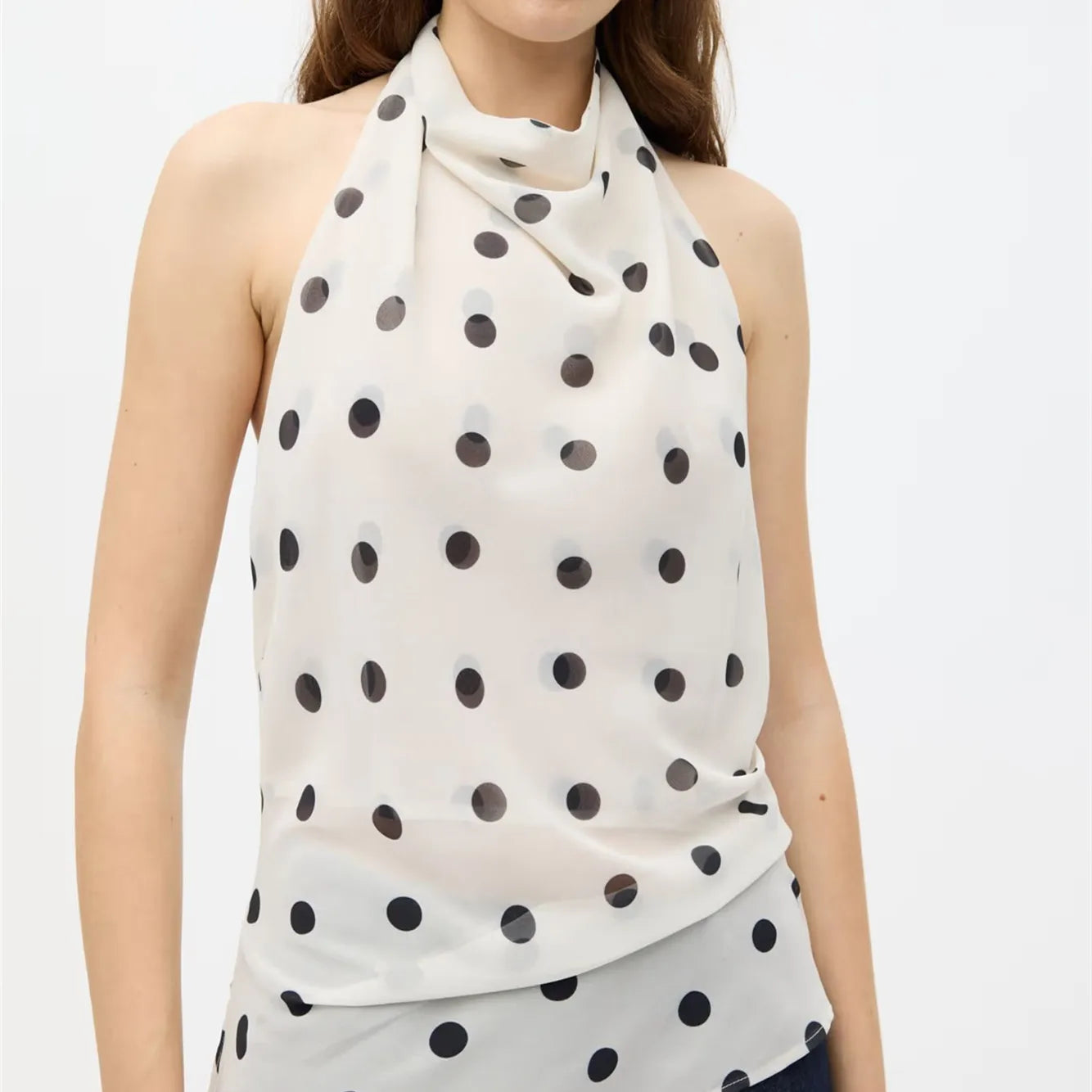 Elegant Women's Summer Halter Neck Tops Fashionable Dot Print Sleeveless Open Back Slim Fit Vest for Party Daily Wear
