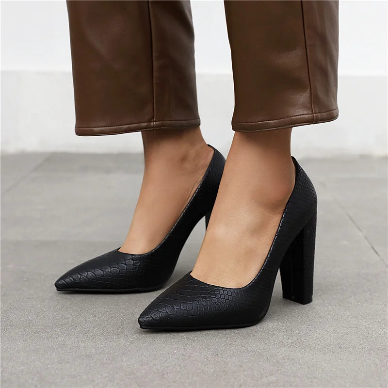 High Heels Shoes Women Large Size Sexy Animal Print Block Heels Pumps