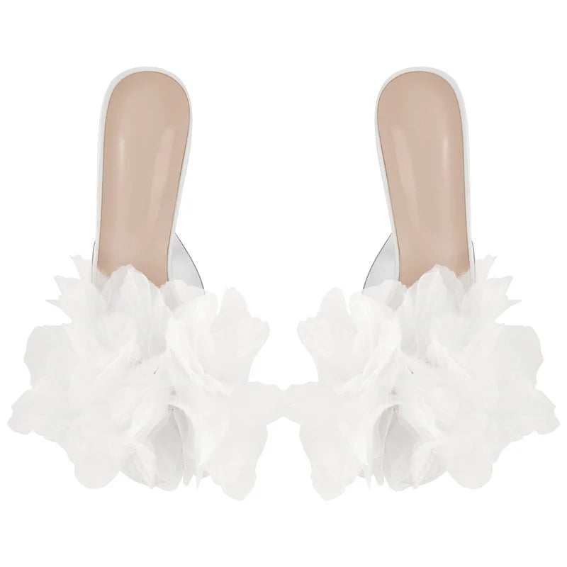 Women White Platform Peep Toe Flower Stiletto Heeled Sandals Wedding Bridal Party Dressing Summer Sandals