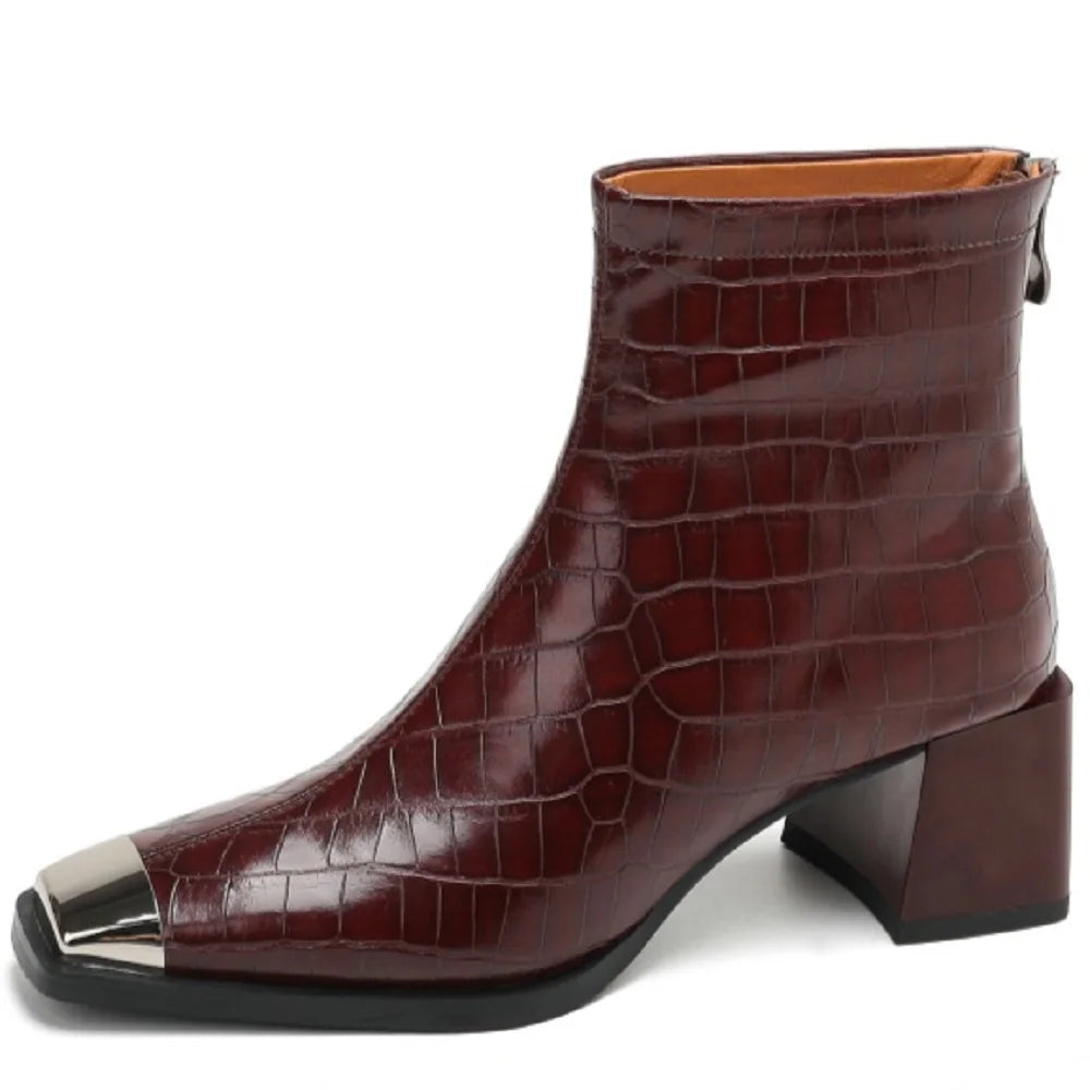 Women's Handmade Genuine Leather Soft and comfortable Mid Heel Ankle Boot Thi Heel ort Inner Fce Layered 33-40