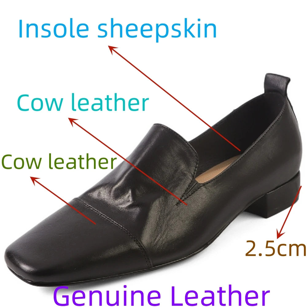 Women's Handmade Genuine Leather Soft and comfortable Shoes Chunky Mid Heel Large Retro Single Shoes 34-40