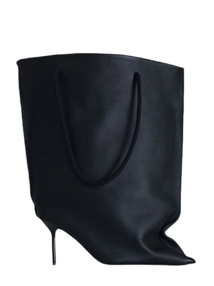 2026 Ladies' Autumn and Winter Pointed Thin High-heeled Women's Boots with Diamond Grid Chain Handbag, Plus Size Women's Short Boots