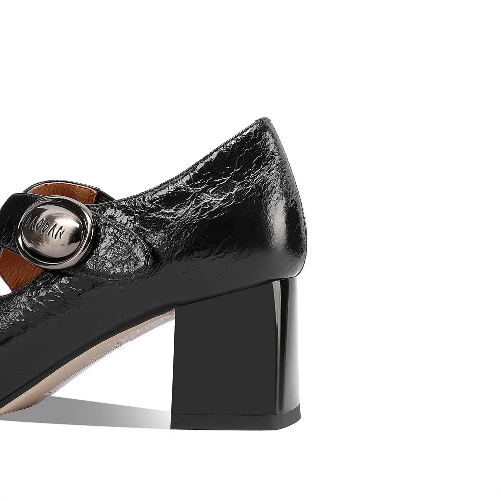 Handmade Brand Genuine Leather Women Cross Elastic Strap Square Mid Heels Formal Dress Prom 33-43