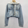 2026  Jeans Jacket Fashion New Style Lace Patchwork Hooded Denim Short Jacket For Women Single-breasted Coat Female Trend 11A08133