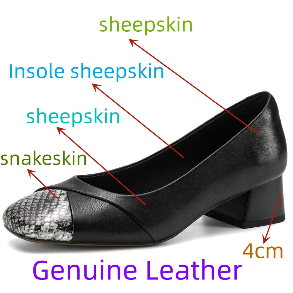 Handmade Genuine Leather Mid Heels Soft and comfortable Loafers Office Women's Commuting Shoes 34-40