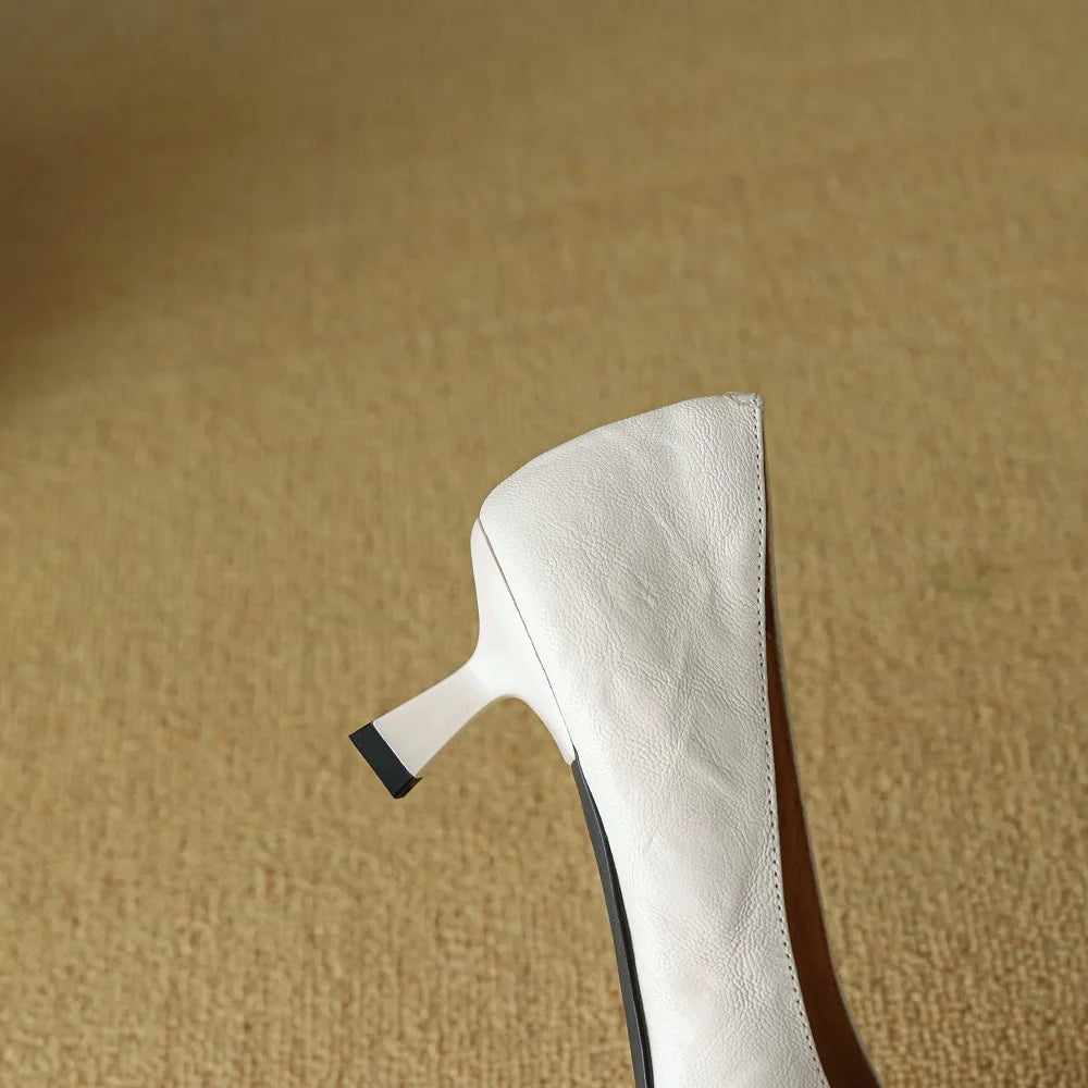 Handmade Genuine Leather Comfortable Retro Style Mid Heels Pointed Head Season Women Shoes 34-40