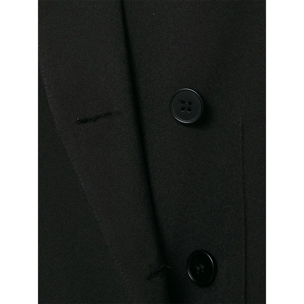 Women's With Pockets Black Blazer Vintage Long Sleeves V-Neck Female Office Lady Outfits