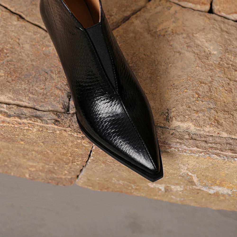 New Handmade Brand Genuine Leather Pointed Toe Winter  Modern Boots Mid Heels Beauty Lady Dance Party Sexy 33-40