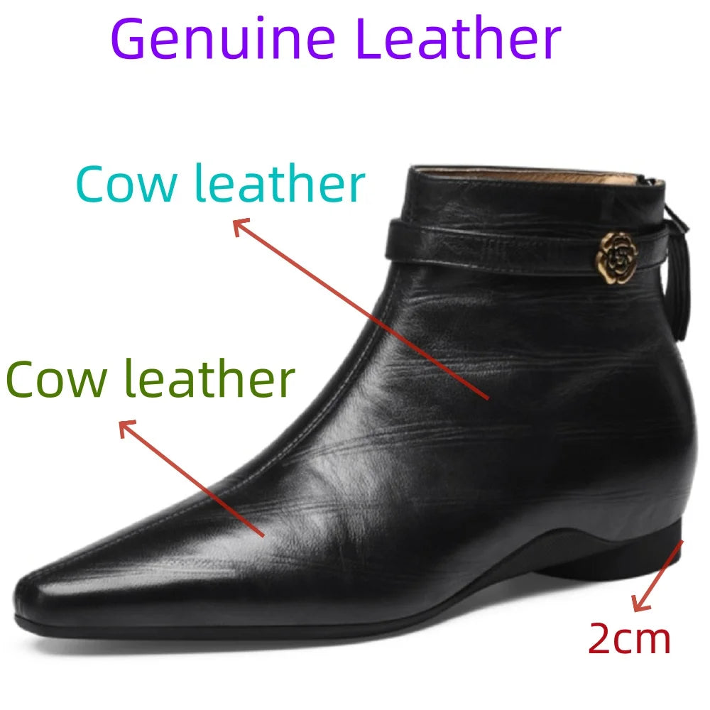 New Handmade Genuine Leather Soft and comfortable Women Square Toe Elegent Mid Heel Ankle Boots Boots 34-40