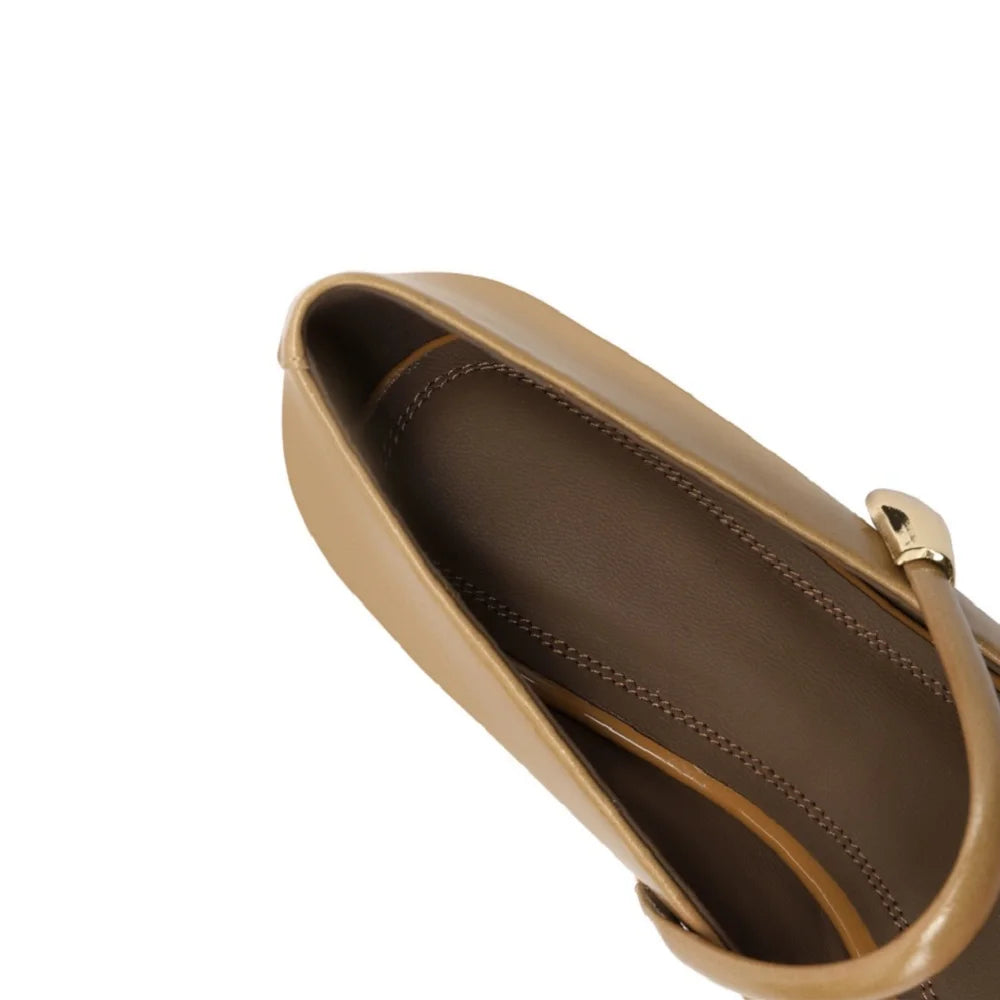 Women Handmade Genuine Leather Retro thick Mid heels Soft and comfortable Square Toe Shoes 33-43
